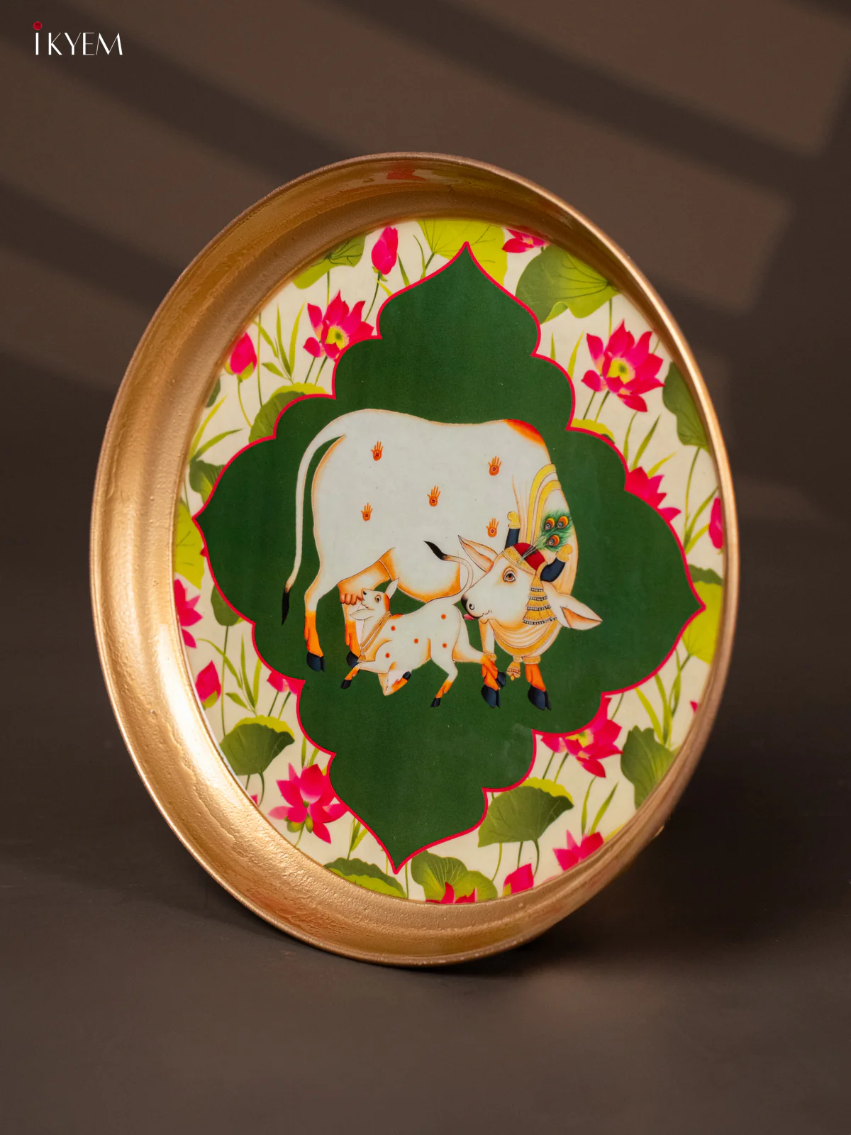 Cow & Calf Printed Green Brass Coated Plate - 8 inches - KG25156 - Image 3