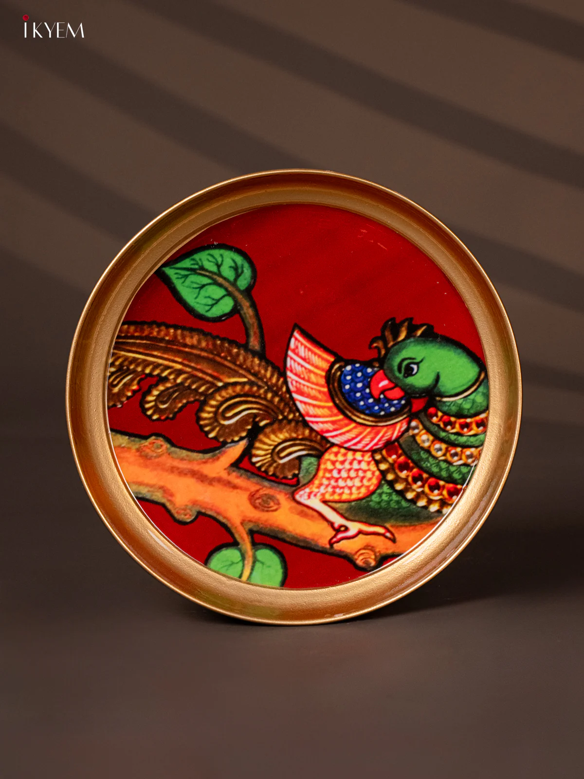 Parrot Printed Red Brass Coated Plate - 8 Inches - KG25158