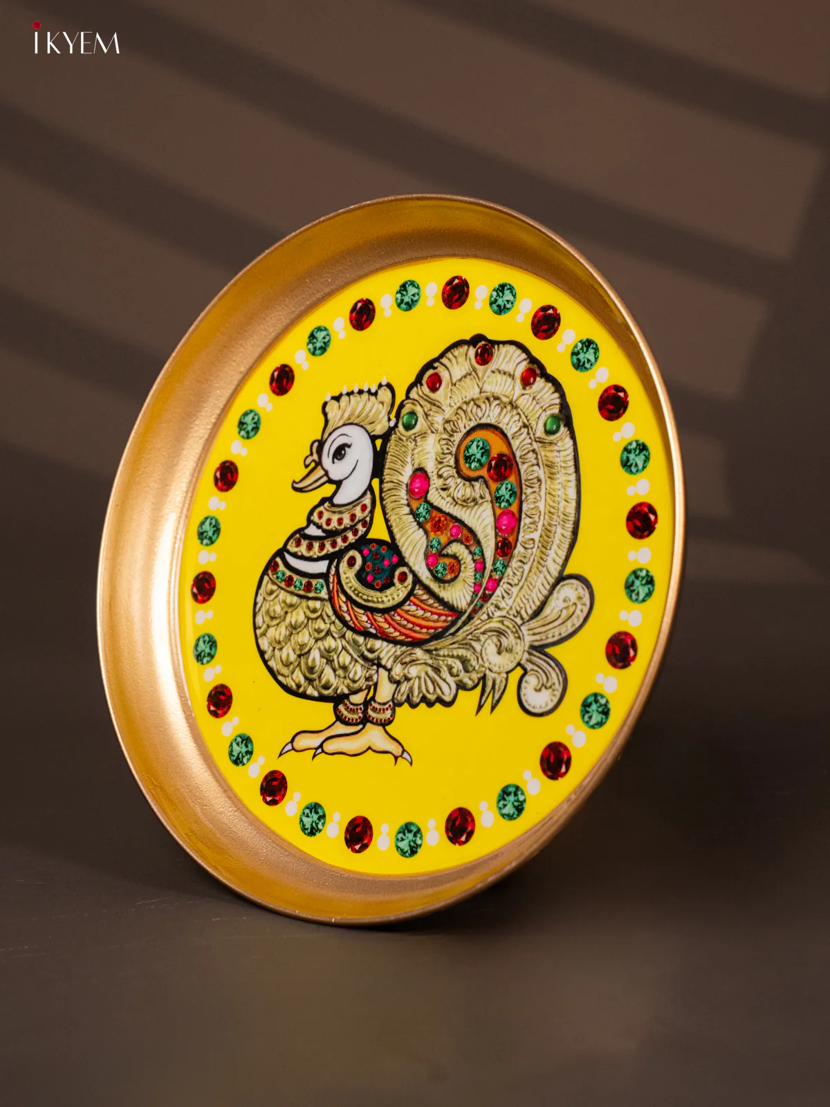 Annapakshi Printed Yellow Brass Coated Plate - 8 Inches - KG25159 - Image 3
