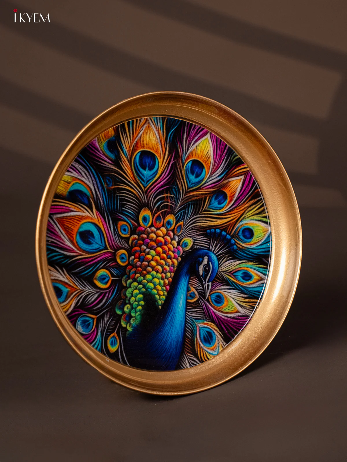 Peacock Printed Blue Brass Coated Plate - 8 Inches - KG25160 - Image 2