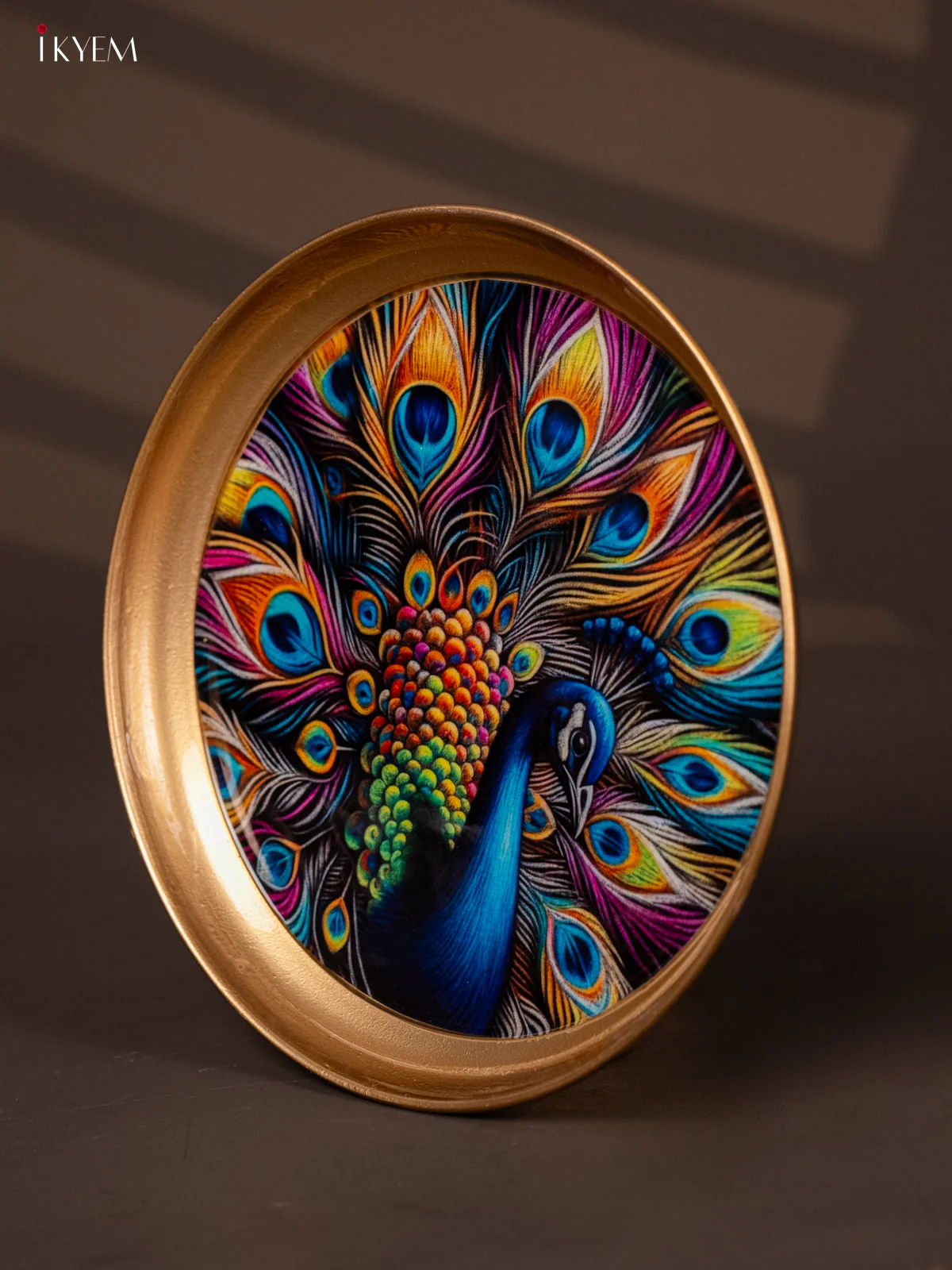 Peacock Printed Blue Brass Coated Plate - 8 Inches - KG25160 - Image 3