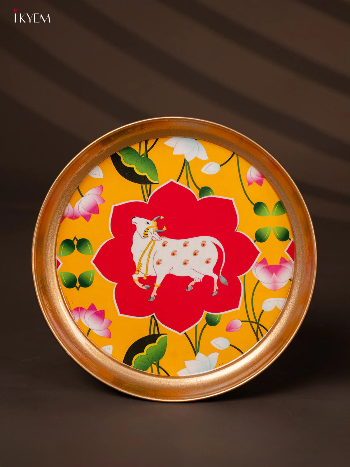 Cow Printed Pink & Yellow Brass Coated Plate - 8 inches - KG25162