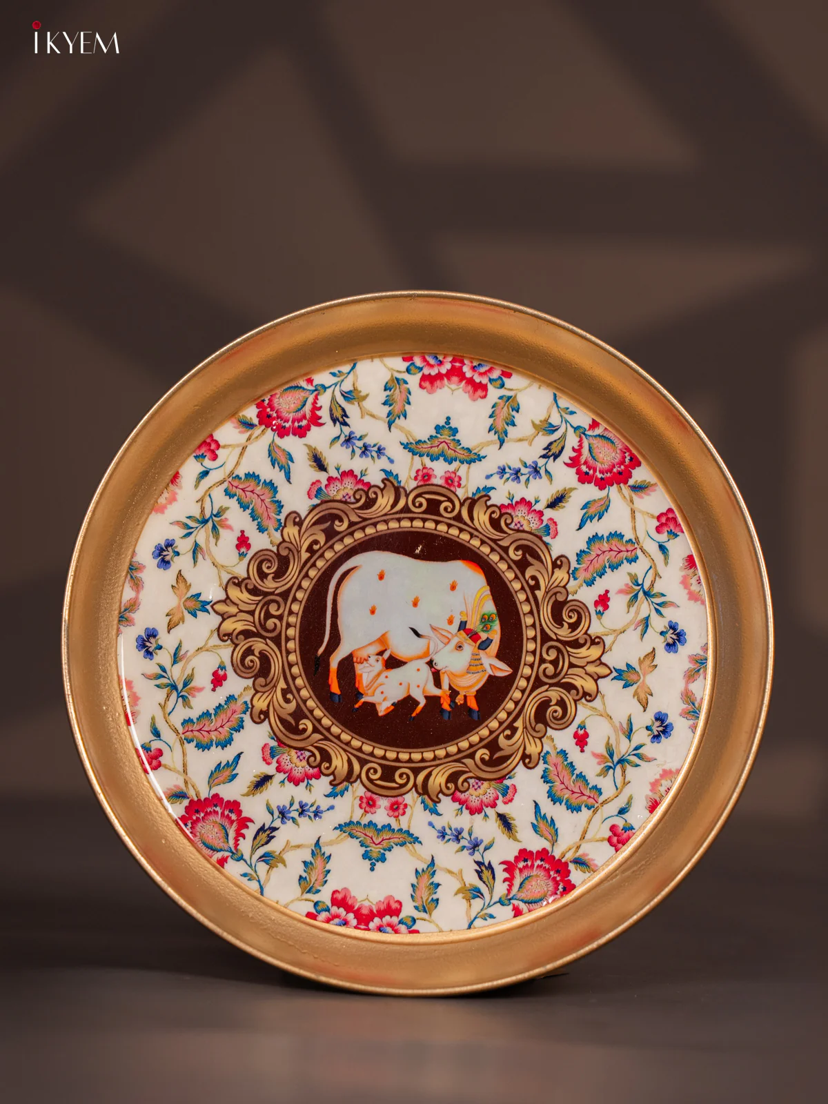 Cow & Calf Printed White Copper Coating Plate 8 Inch - KG25164