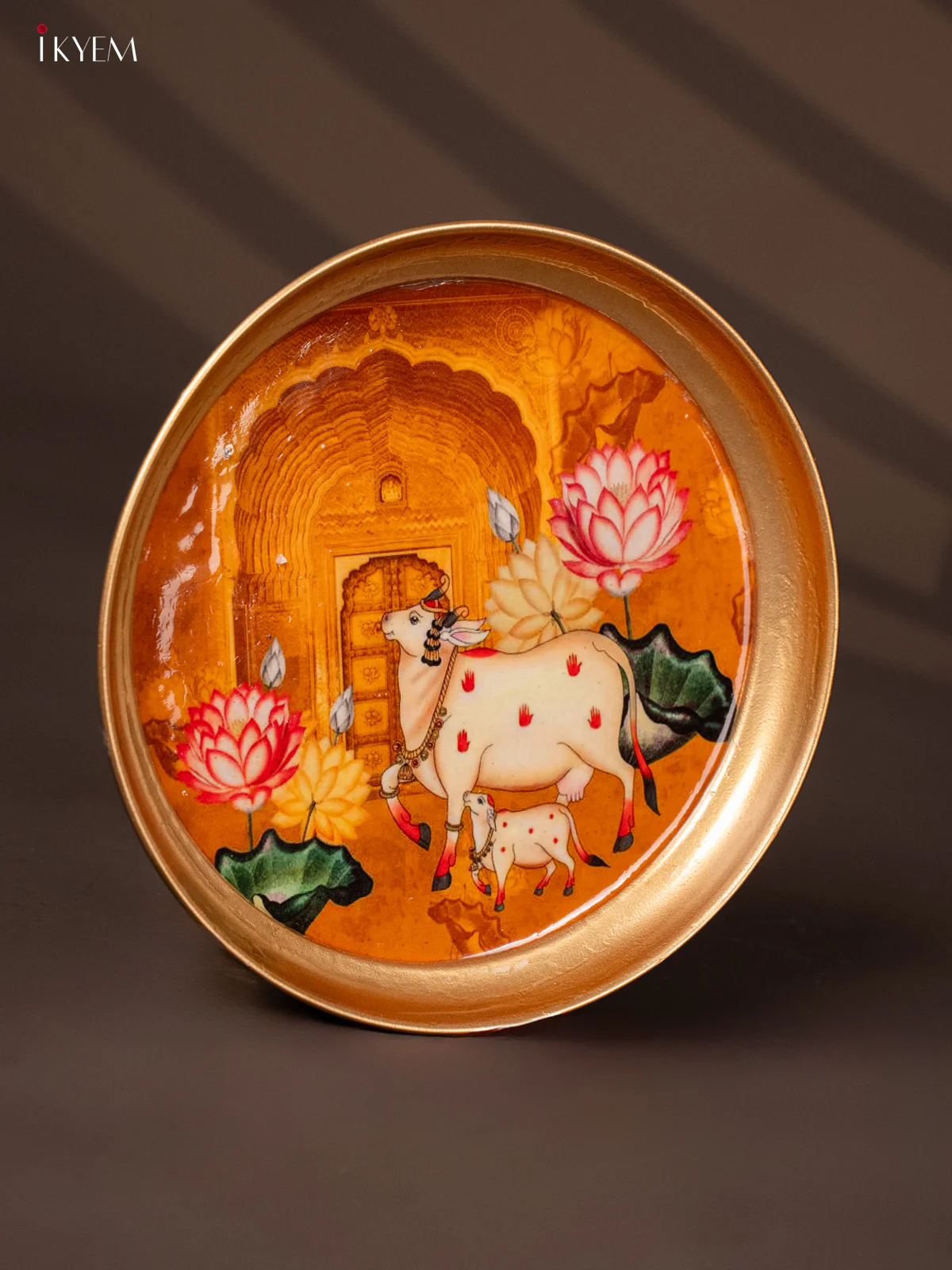 Cow & Calf Printed Yellow Brass Coated Plate - 8 inches - KG25169 - Image 2