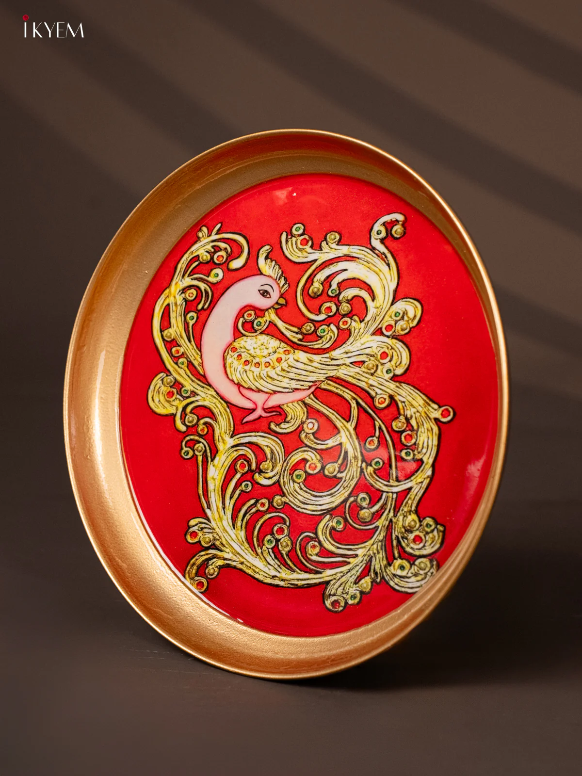 Peacock Printed Red Brass Coated Plate - 8 Inches - KG25172 - Image 3