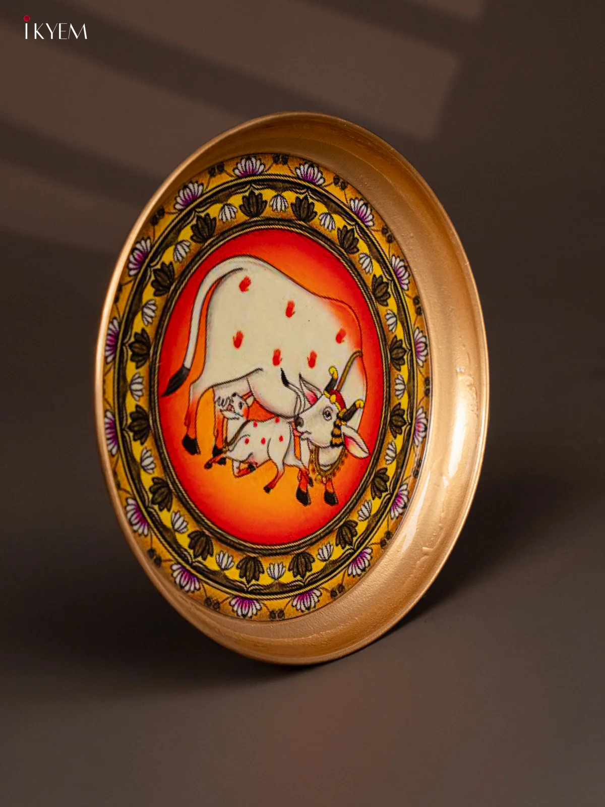 Cow & Calf Printed Orange with Yellow Brass Coated Plate - 8 Inches - KG25175 - Image 2