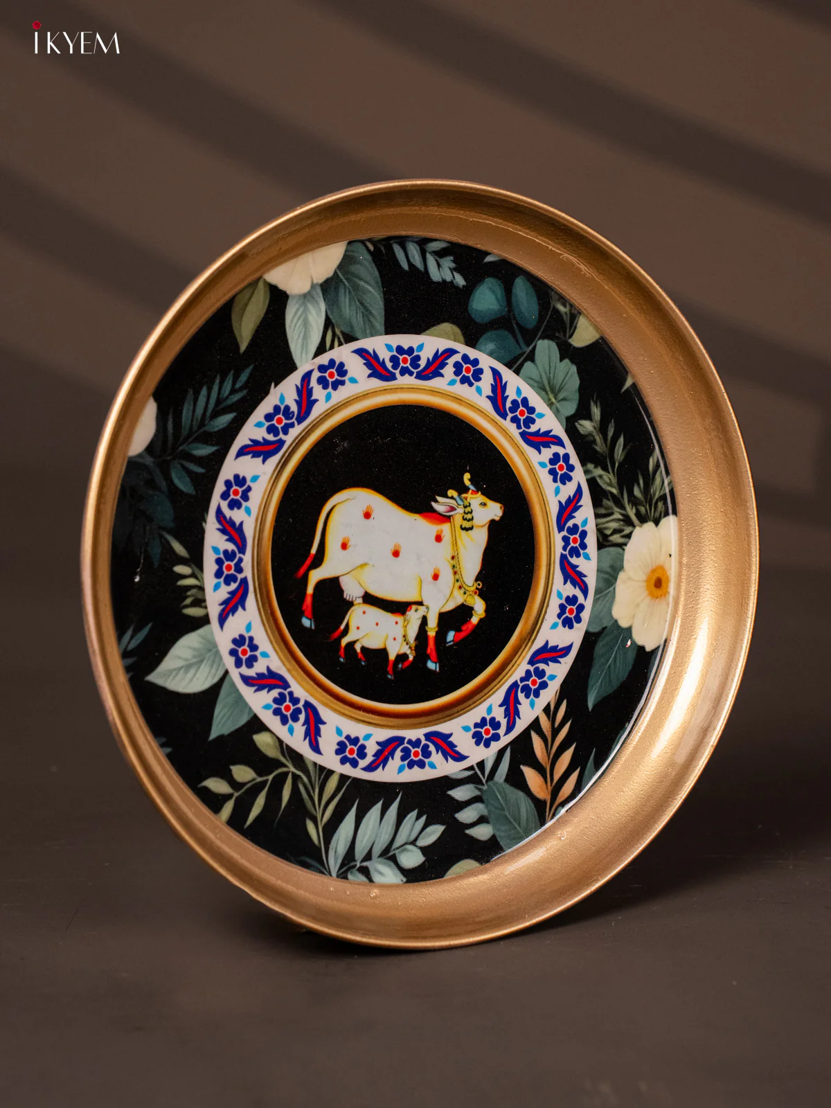 Cow & Calf Printed Black & White Brass Coated Plate - 8 Inches - KG25181 - Image 2
