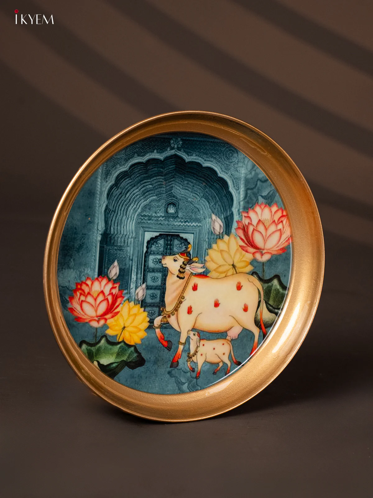 Cow & Calf Printed Teal Brass Coated Plate - 8 Inches - KG25188 - Image 2