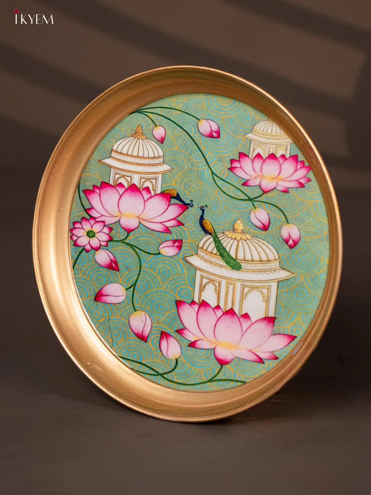 Lotus Printed Green Brass Coated  Plate - 8 Inches - KG25189 - Image 3