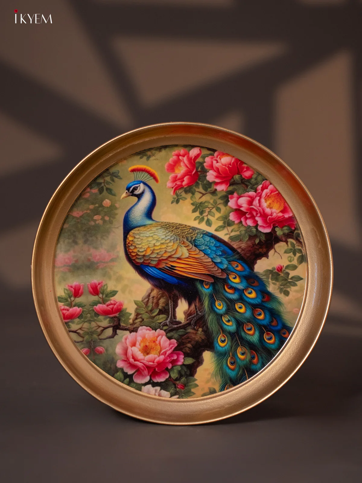Peacock  Printed Green Copper Coating Plate 8 Inch
