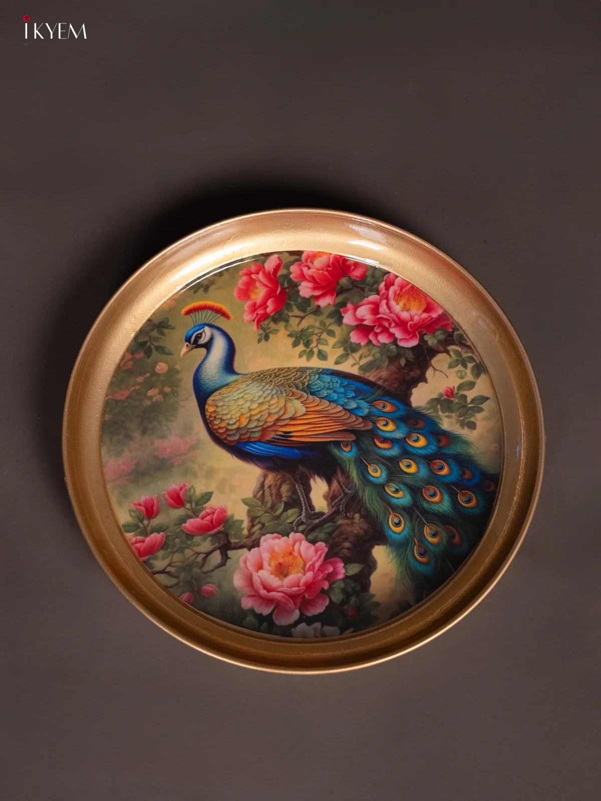 Peacock  Printed Green Copper Coating Plate 8 Inch - Image 3
