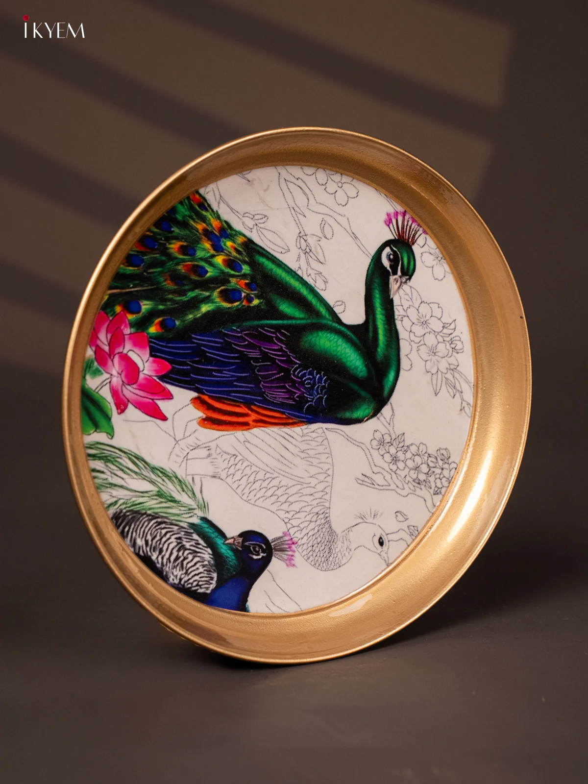 Peacock Lotus Printed Brass Coated  Plate - 8 Inches - KG25191 - Image 2