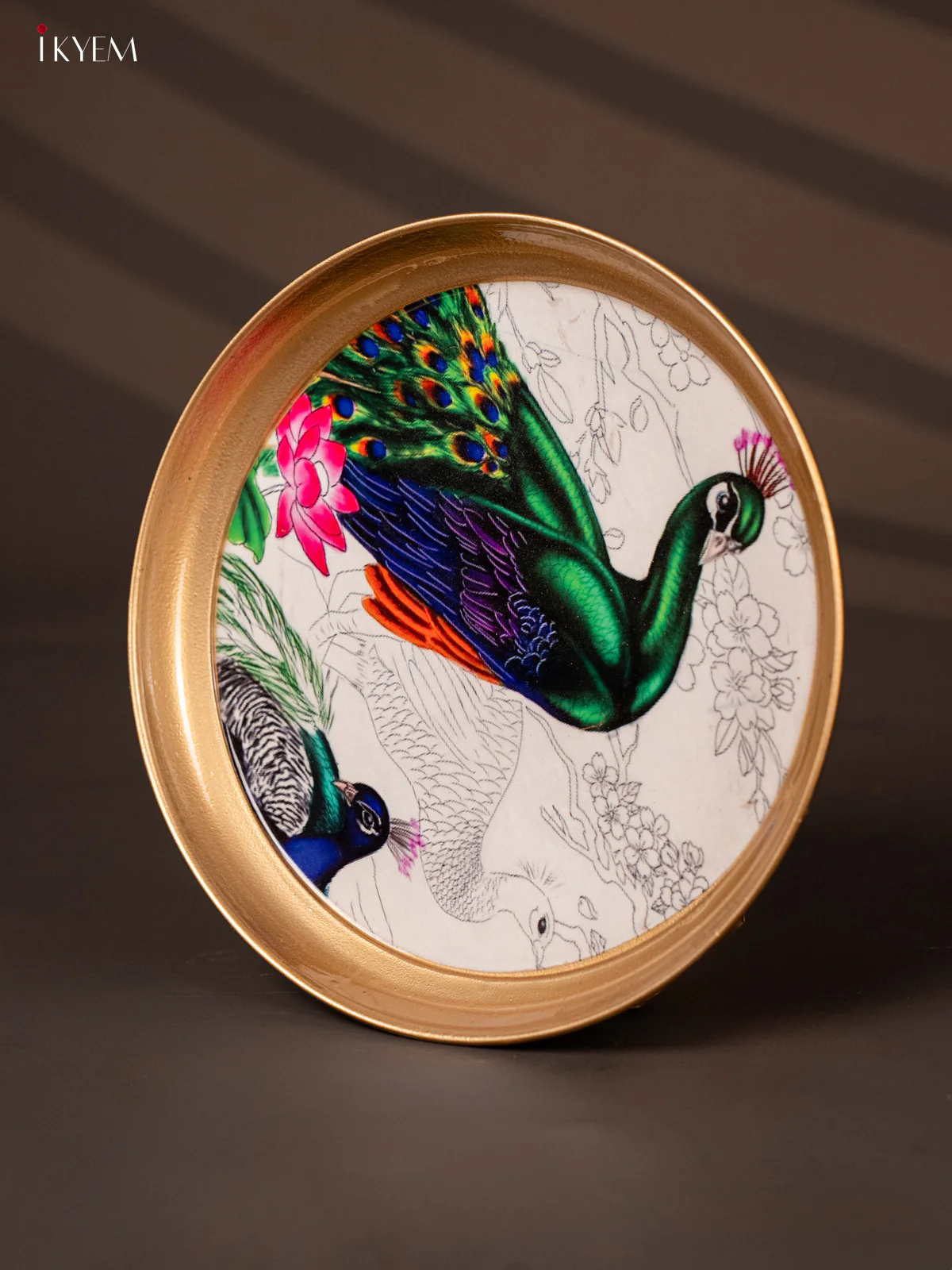 Peacock Lotus Printed Brass Coated  Plate - 8 Inches - KG25191 - Image 3