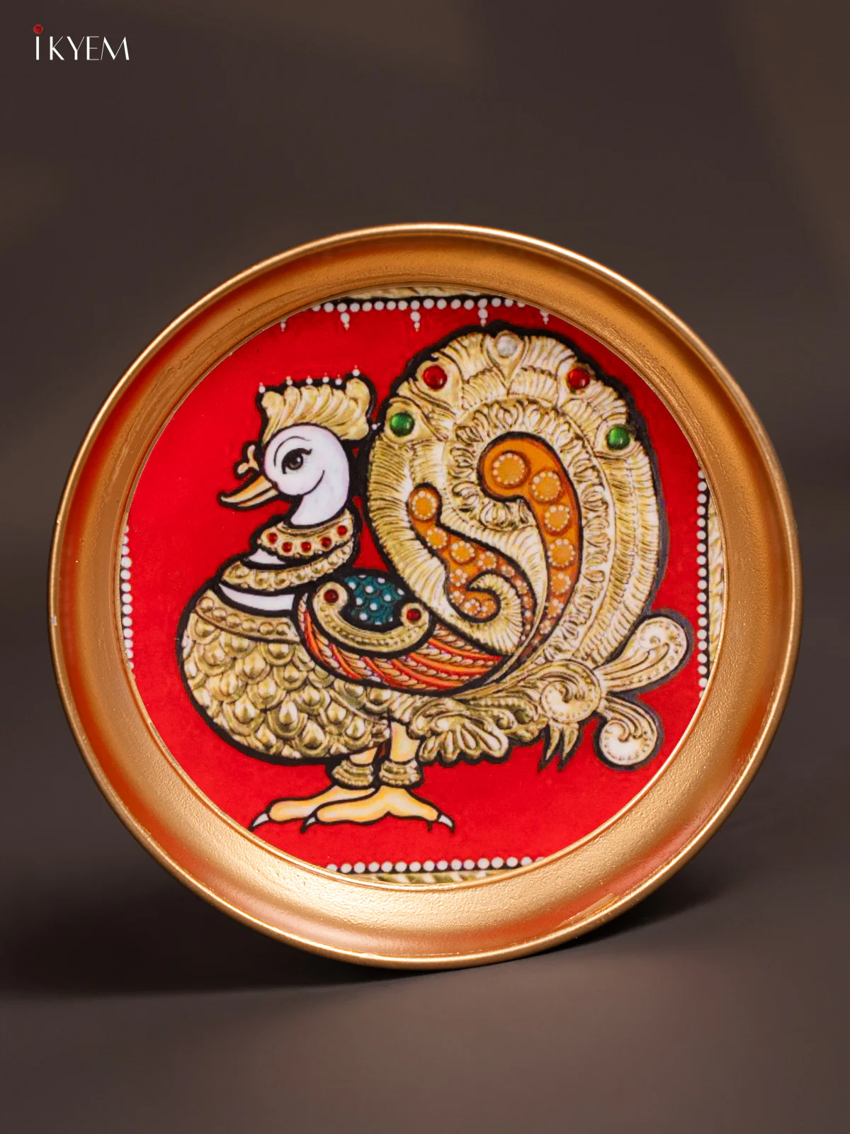 Annapakshi Printed Red & Green Brass Coated Plate - 6 Inches - KG29115