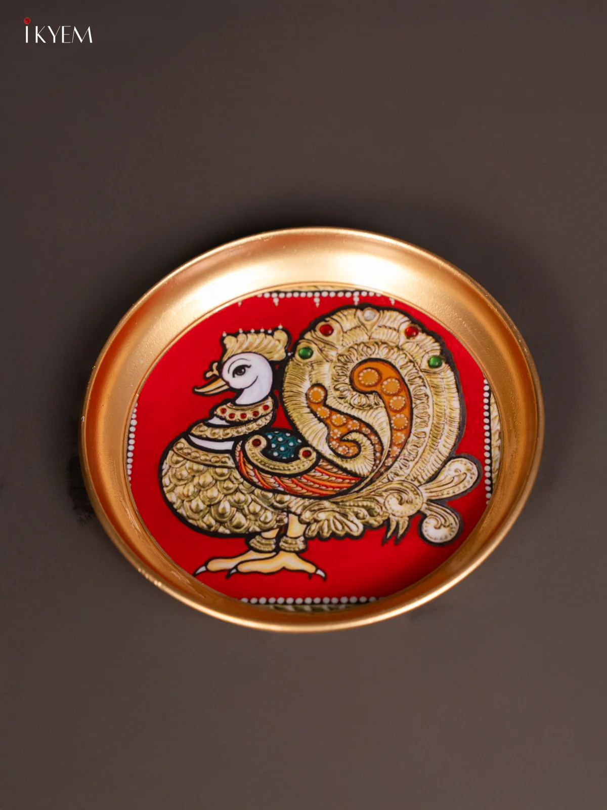 Annapakshi Printed Red & Green Brass Coated Plate - 6 Inches - KG29115 - Image 3