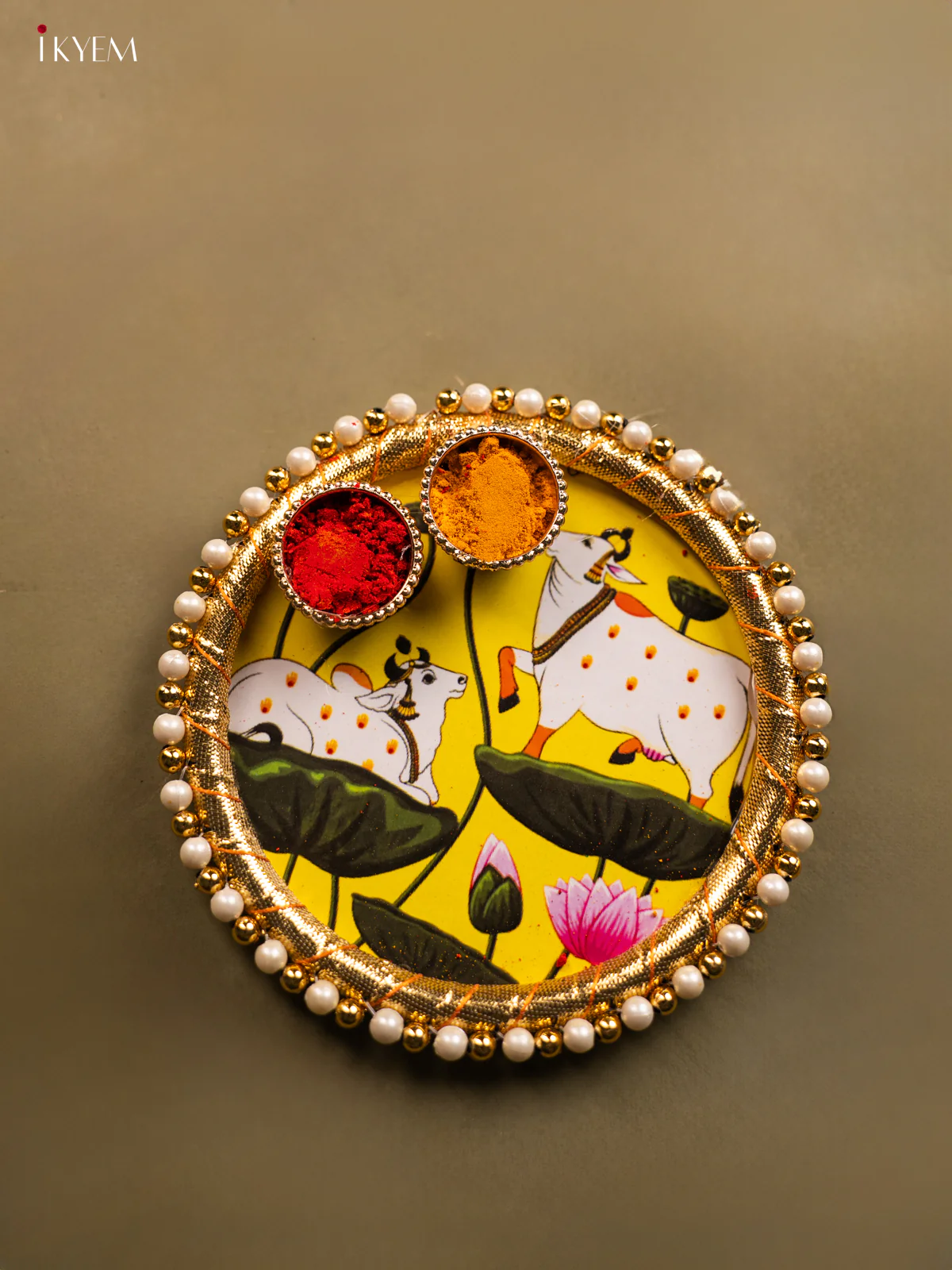 Haldi & kum kum holder - Cow with lotus - KG31120