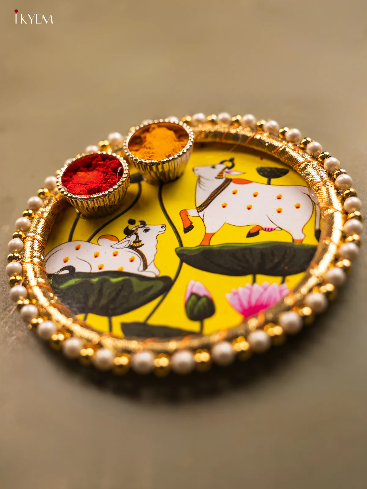 Haldi & kum kum holder - Cow with lotus - KG31120 - Image 2