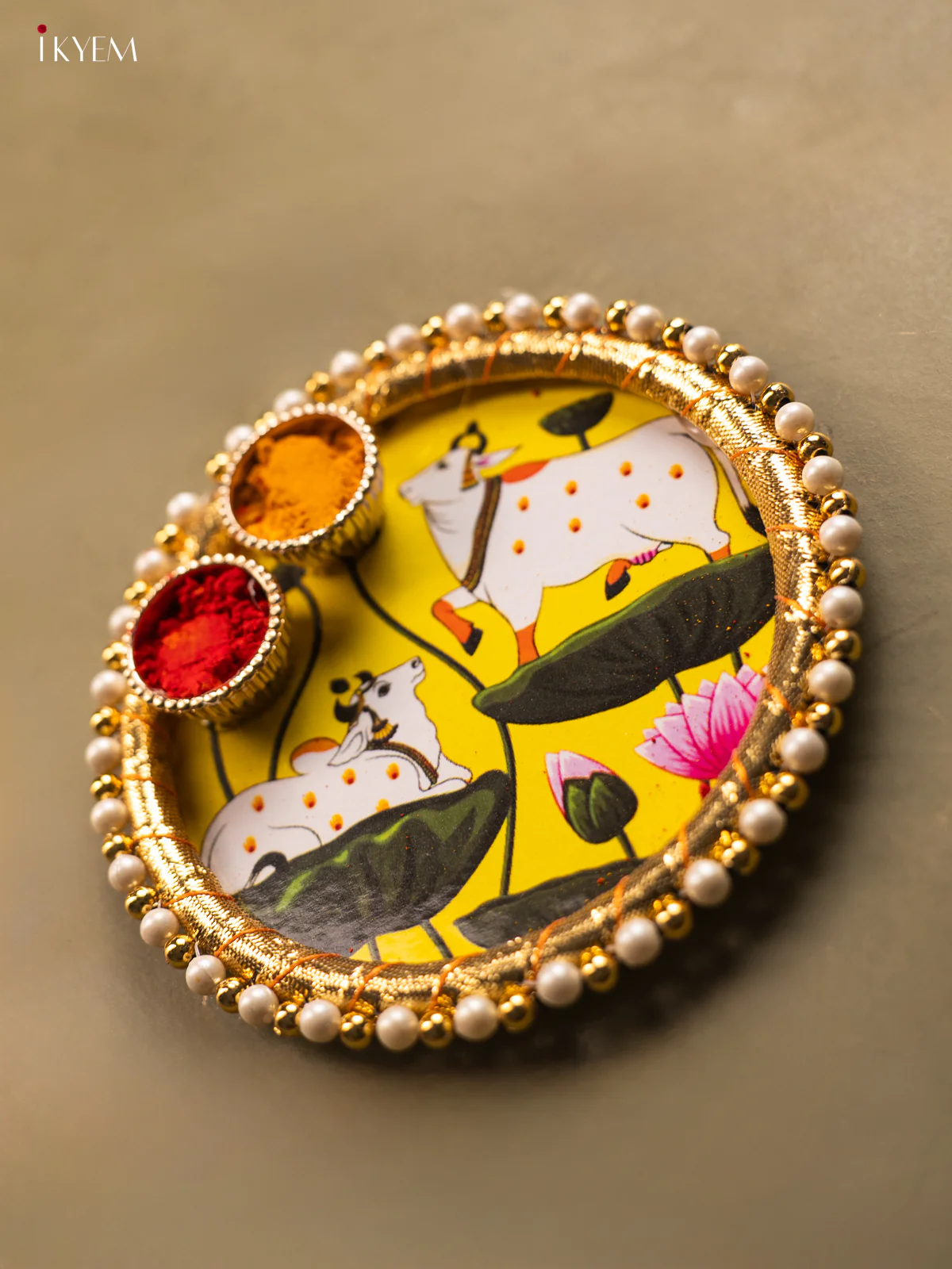 Haldi & kum kum holder - Cow with lotus - KG31120 - Image 3
