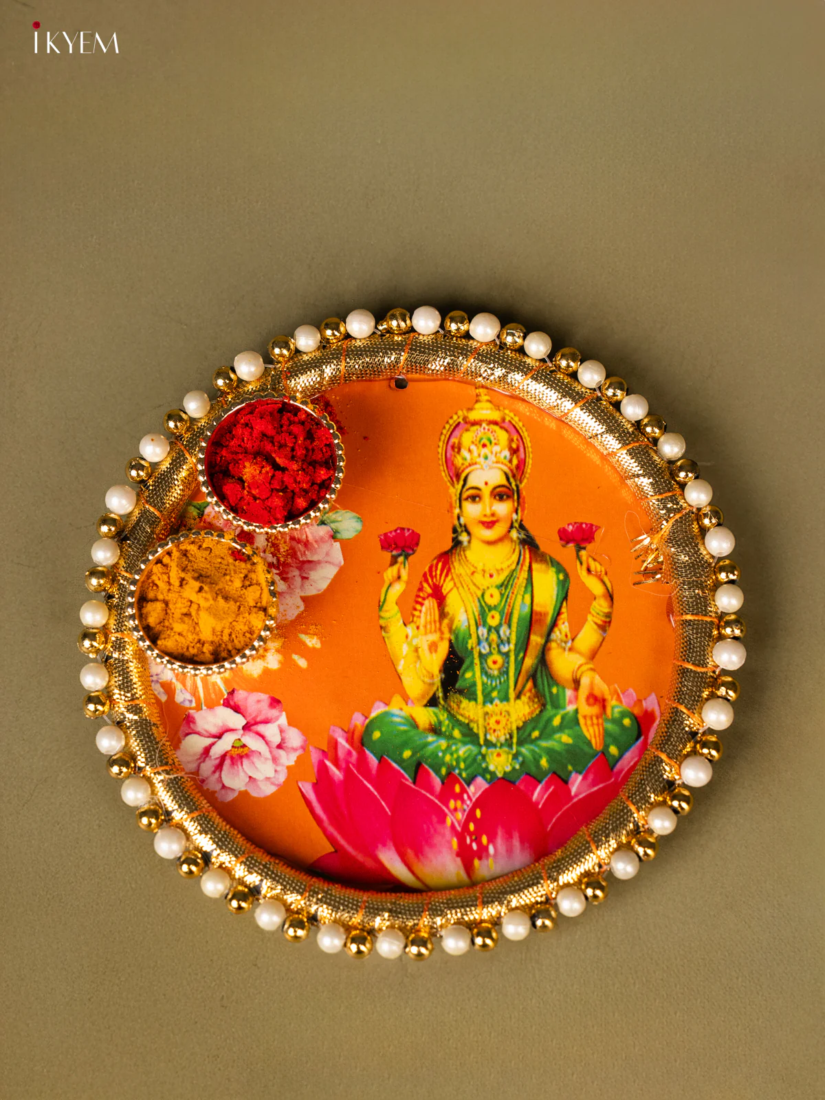 Haldi & kum kum holder - Lakshmi with lotus orange - KG31126