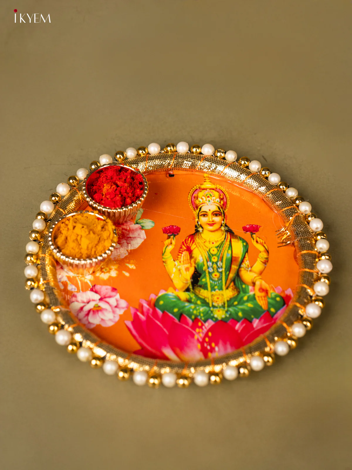 Haldi & kum kum holder - Lakshmi with lotus orange - KG31126 - Image 2