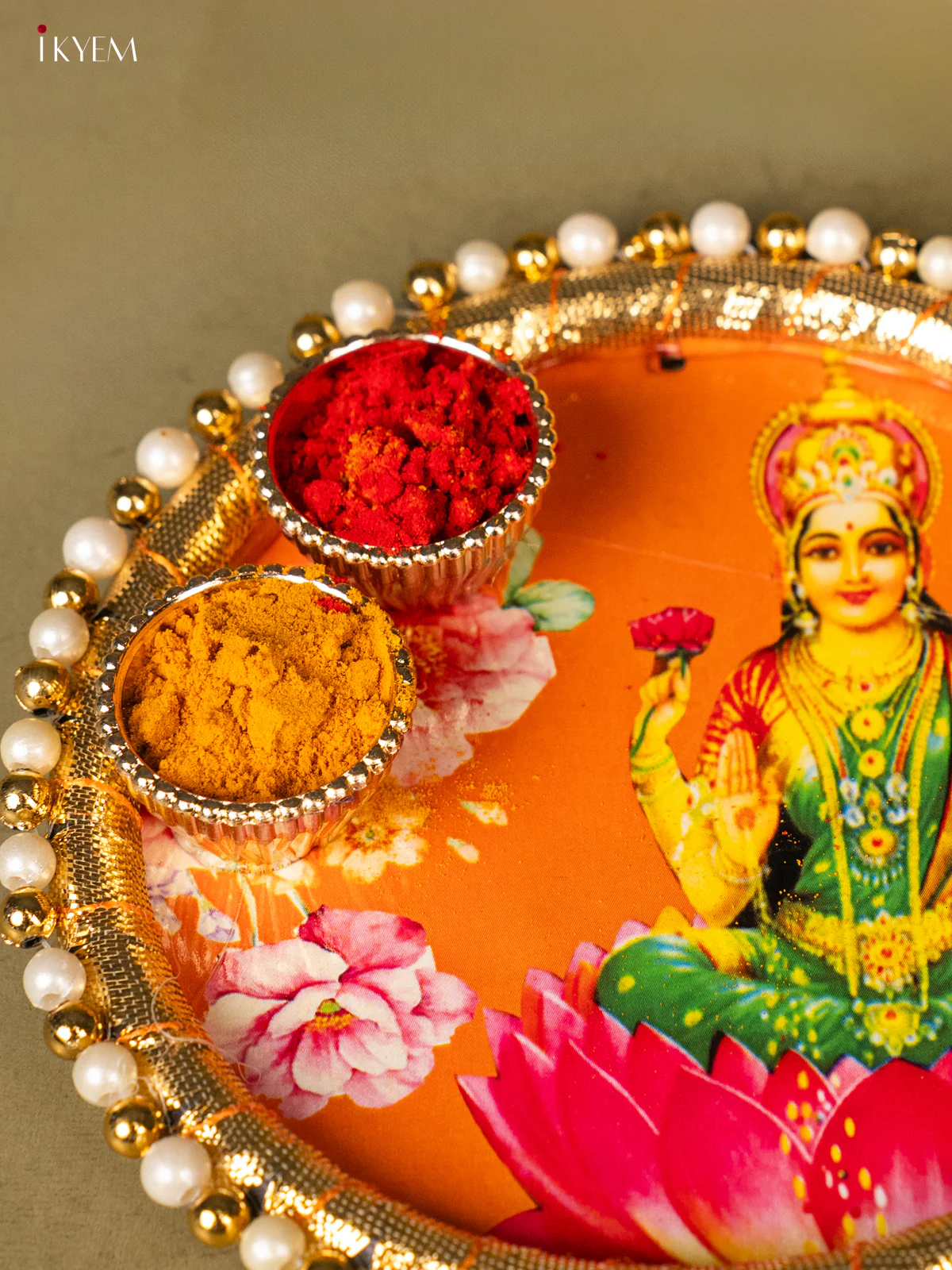 Haldi & kum kum holder - Lakshmi with lotus orange - KG31126 - Image 3
