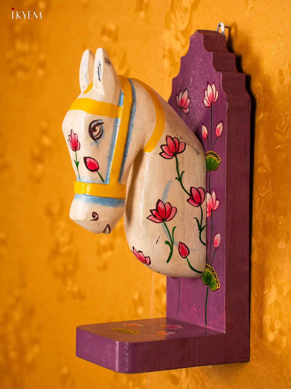 Decorative 12 inch Hand Painted Horse Wooden Wall Hanging In Purple - KG31143
