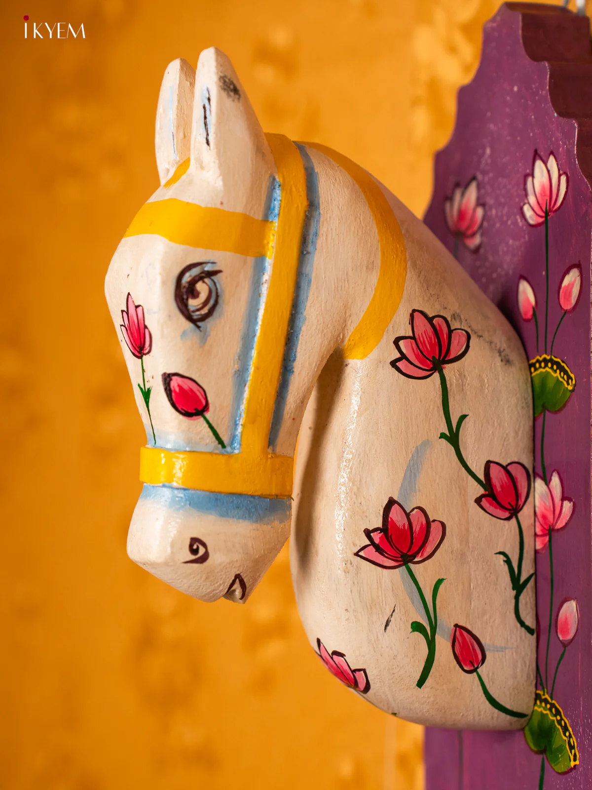 Decorative 12 inch Hand Painted Horse Wooden Wall Hanging In Purple - KG31143 - Image 3