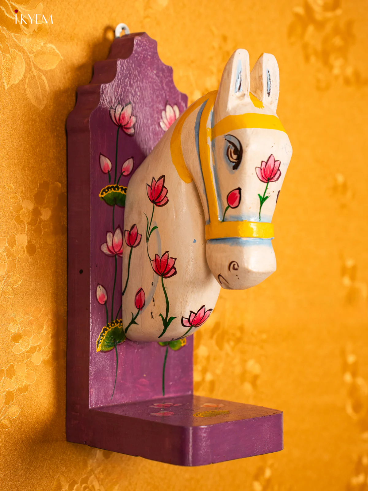 Decorative 12 inch Hand Painted Horse Wooden Wall Hanging In Purple - KG31143 - Image 4