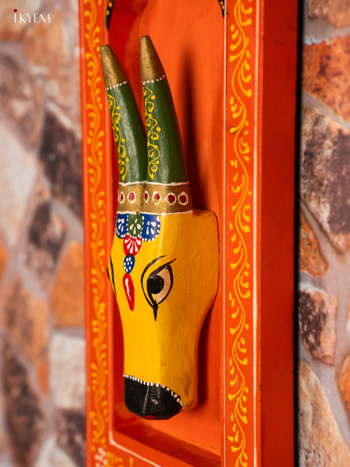 Wooden Hand Carved Painted Cow Wall Hanging Frame - Orange - 15 Inches - KG31147 - Image 3