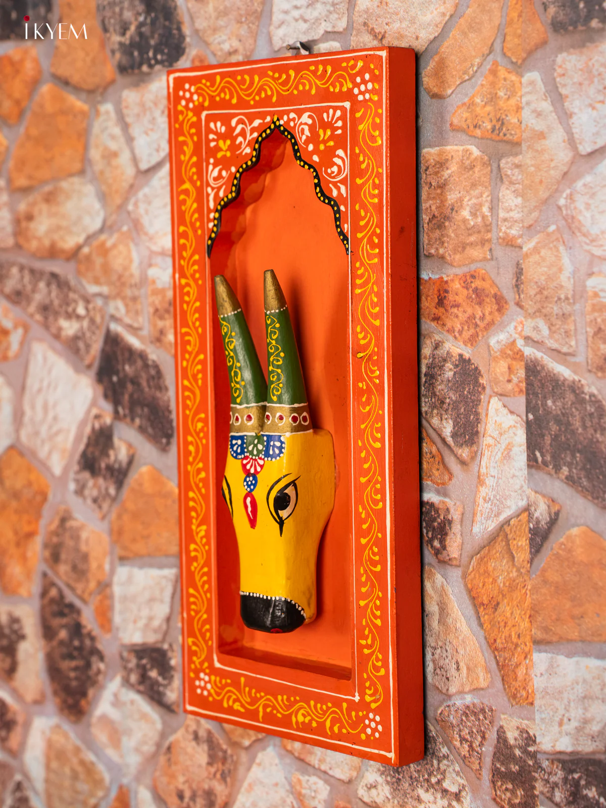 Wooden Hand Carved Painted Cow Wall Hanging Frame - Orange - 15 Inches - KG31147 - Image 4
