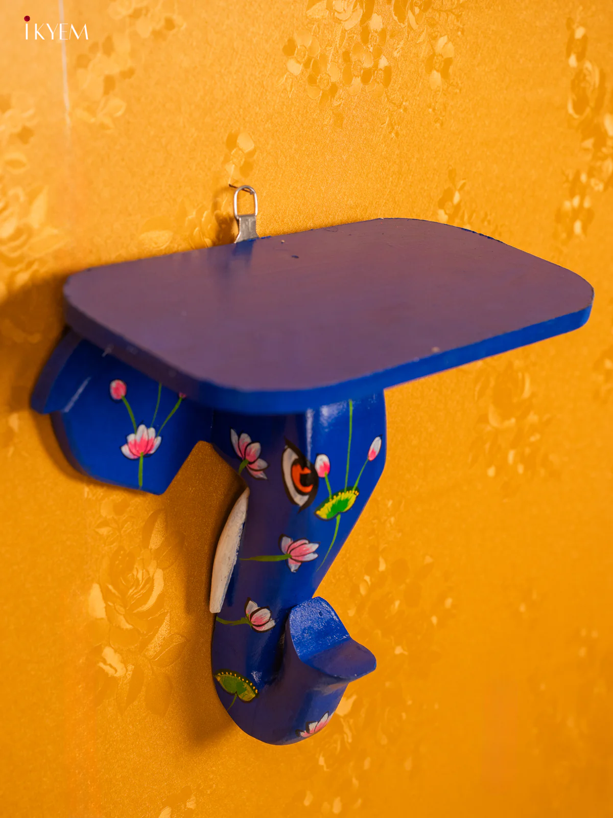 Serene Blue Hand Painted Elephant Head Wooden Wall Shelf - KG31149 - Image 3