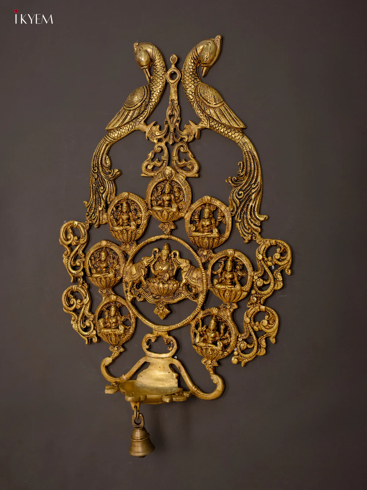 Brass Ashtalakshmi & Peacock Wall Hanging Diya with Bell - KH01115 - Image 8
