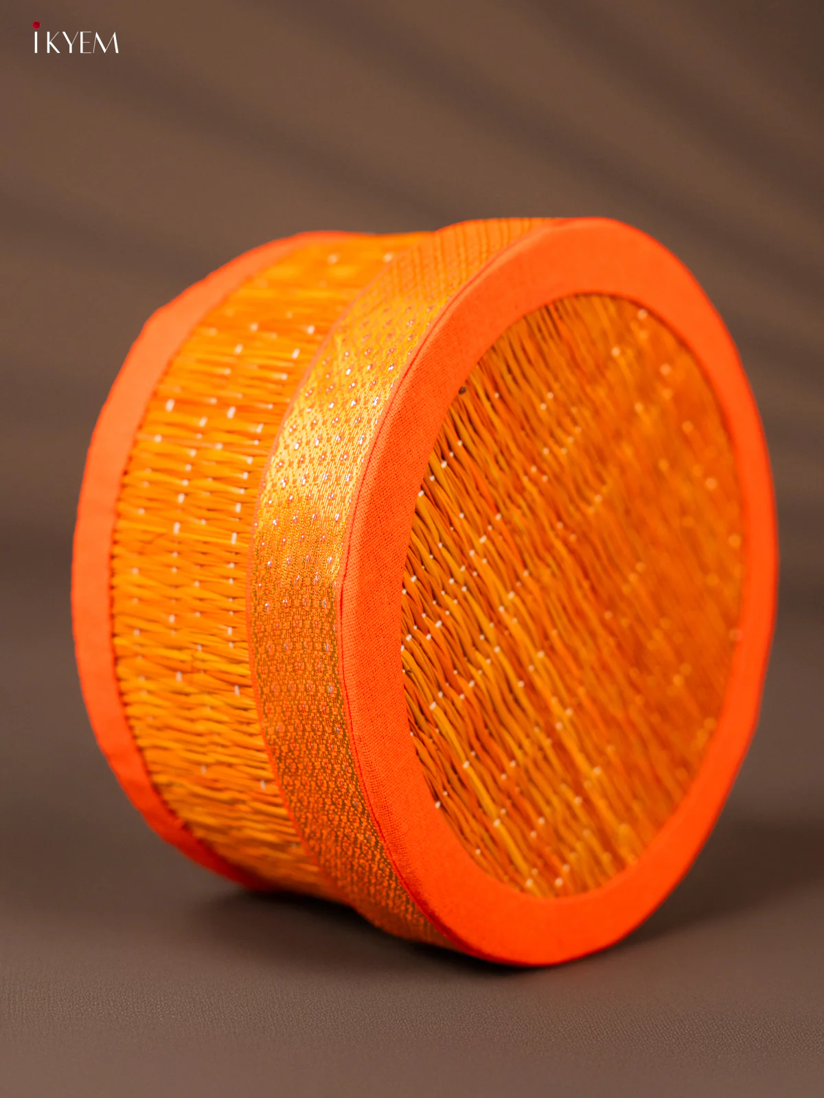 Round Korai Box with Zari borders - Orange - KH01121 - Image 3