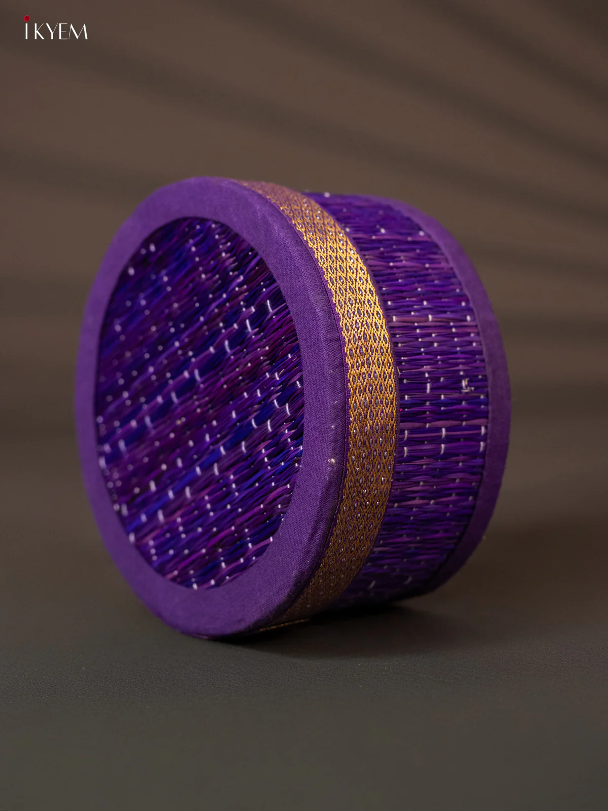 Round Korai Box with Zari borders - Purple - KH01123 - Image 4