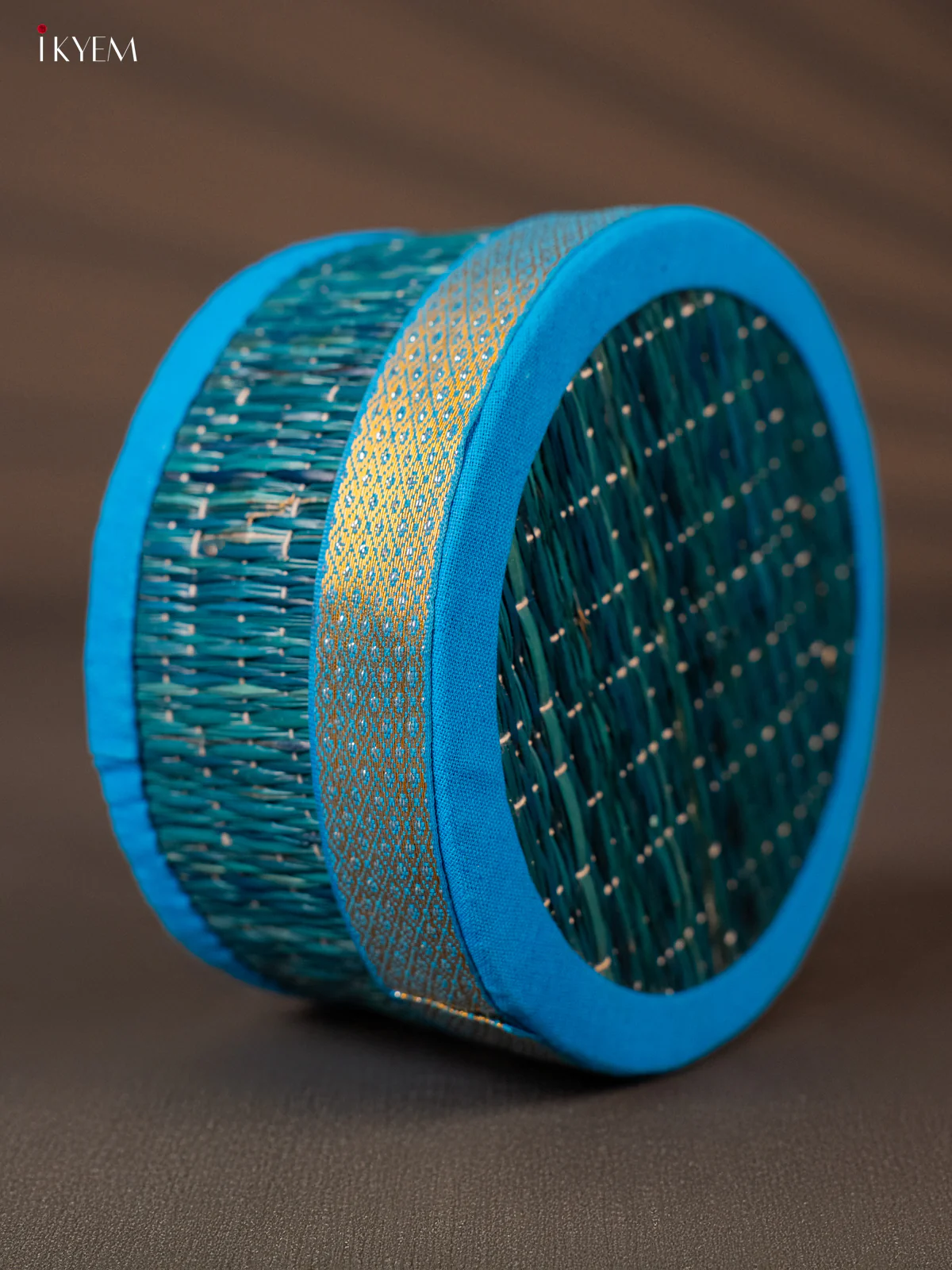 Round  Korai Box with Zari borders -  Light blue - KH01124 - Image 3