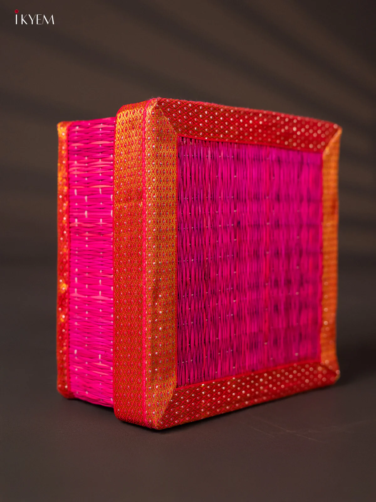 Square Korai Box with Zari borders - Pink - KH01125 - Image 3