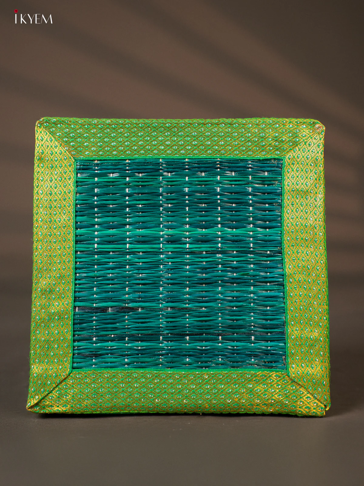 Square Korai Box with Zari borders - Green - KH01127 - Image 2
