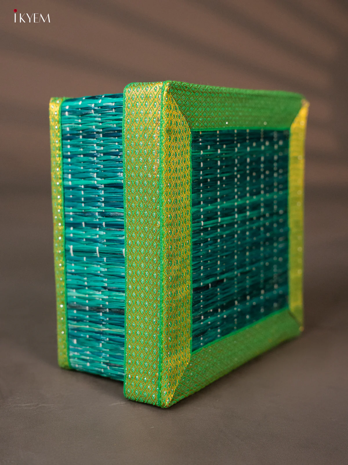 Square Korai Box with Zari borders - Green - KH01127 - Image 3