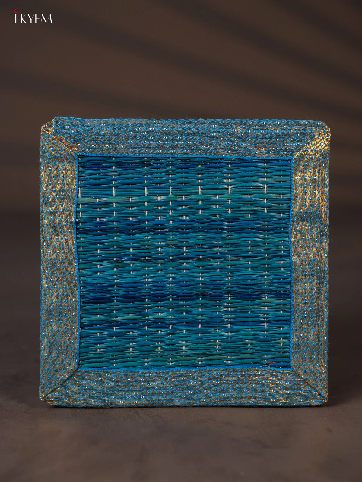 Square Korai Box with Zari borders - light blue - KH01128 - Image 2