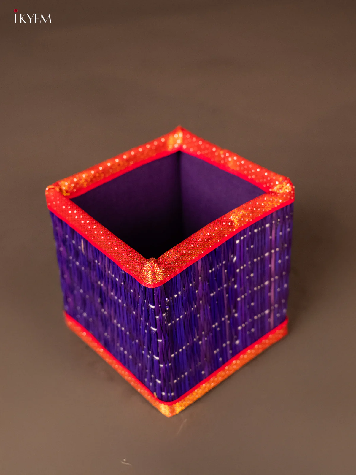 Korai Pen Stand with zari border - Purple - KH01134 - Image 2