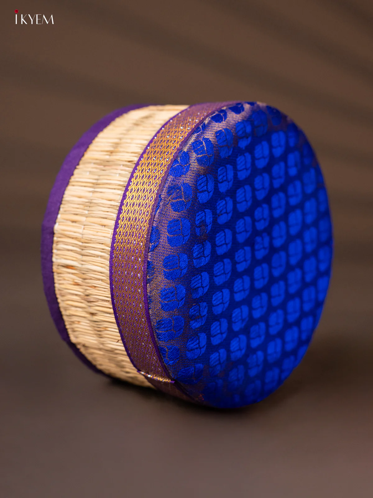 Round Korai Box with Banarasi Fabric Top - Purple - KH01135 - Image 4