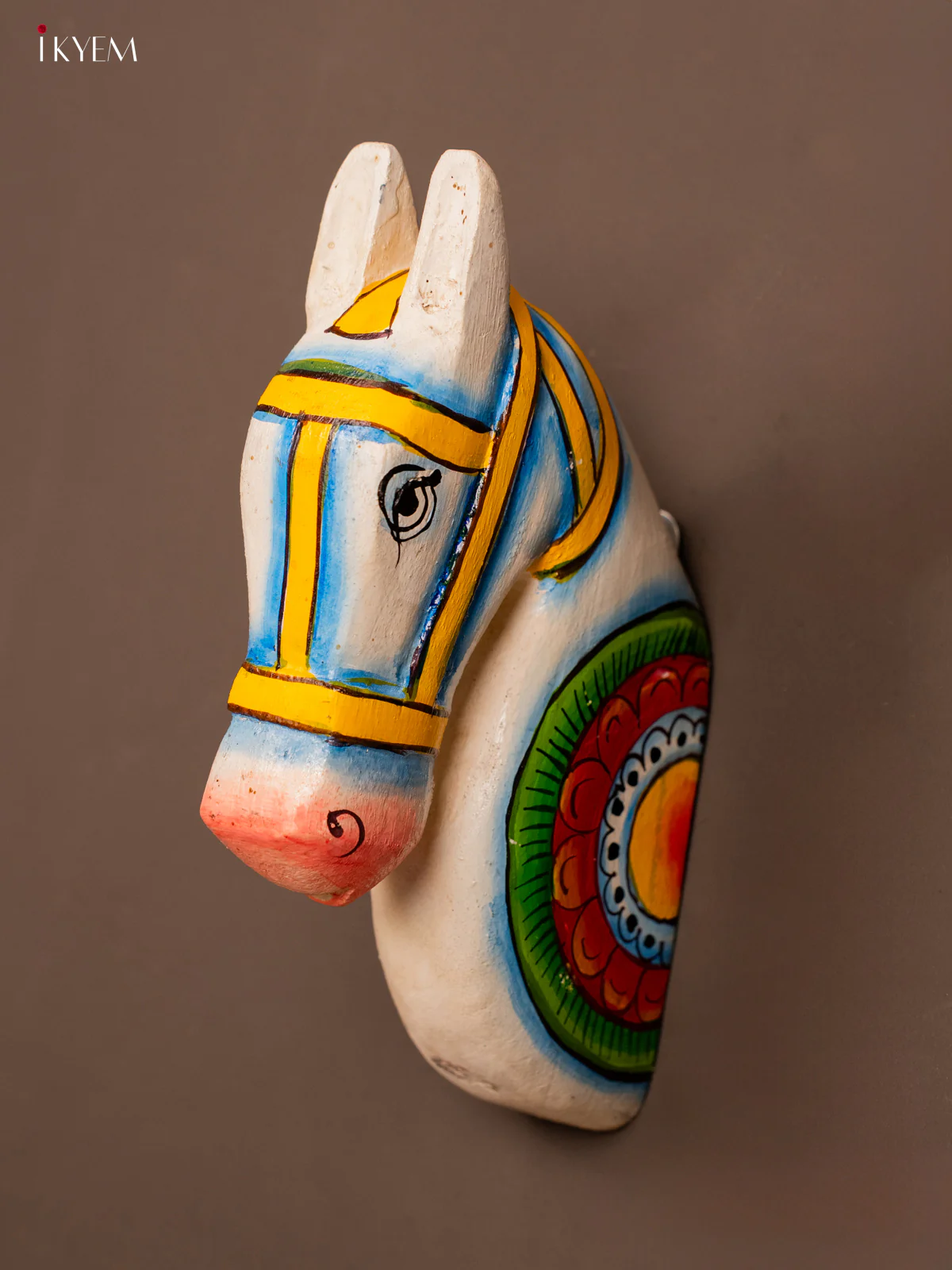 Wooden Hand Carved Painted Horse Head Wall Hanging - White - KH02111