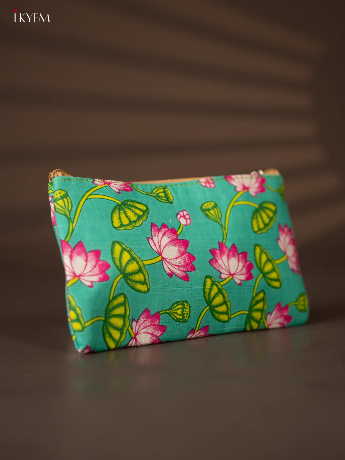 Lotus Printed Green Jute Cotton Purse - KH04113 - Image 3