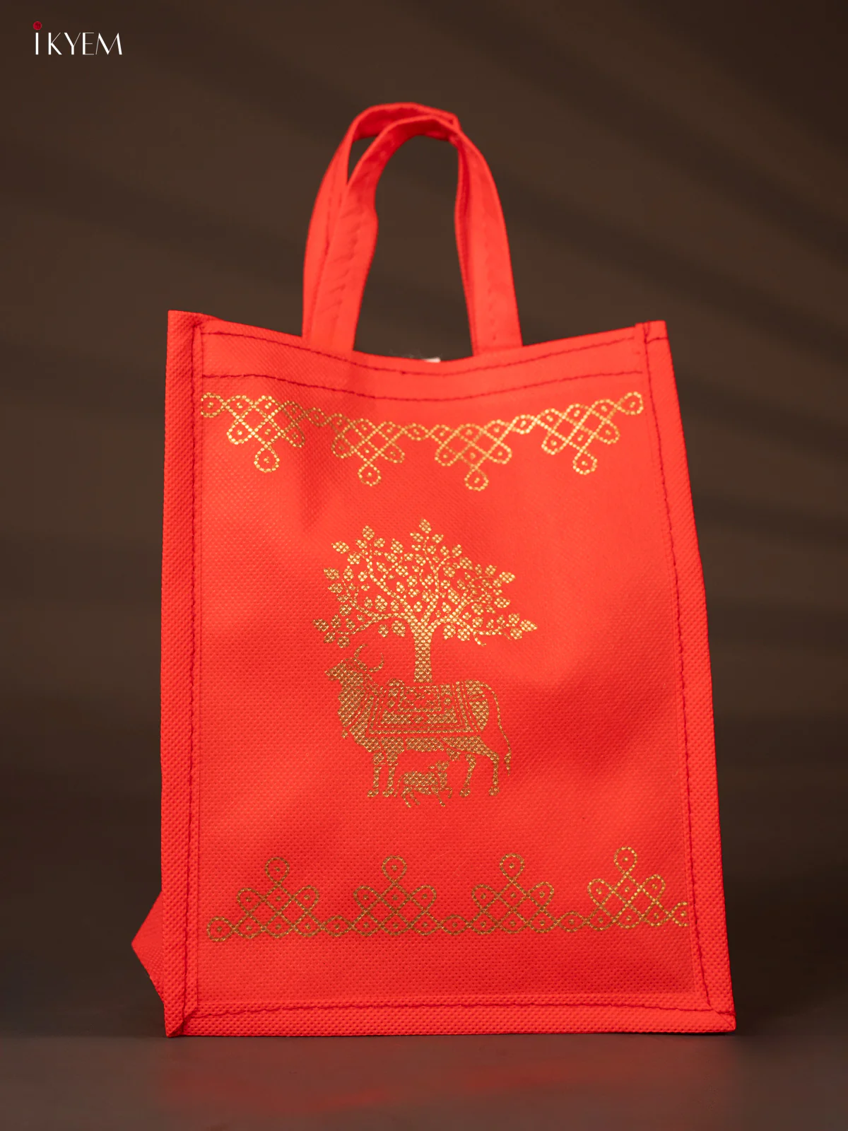 Cow & Calf Printed Non Woven Bag - Red - KH04131