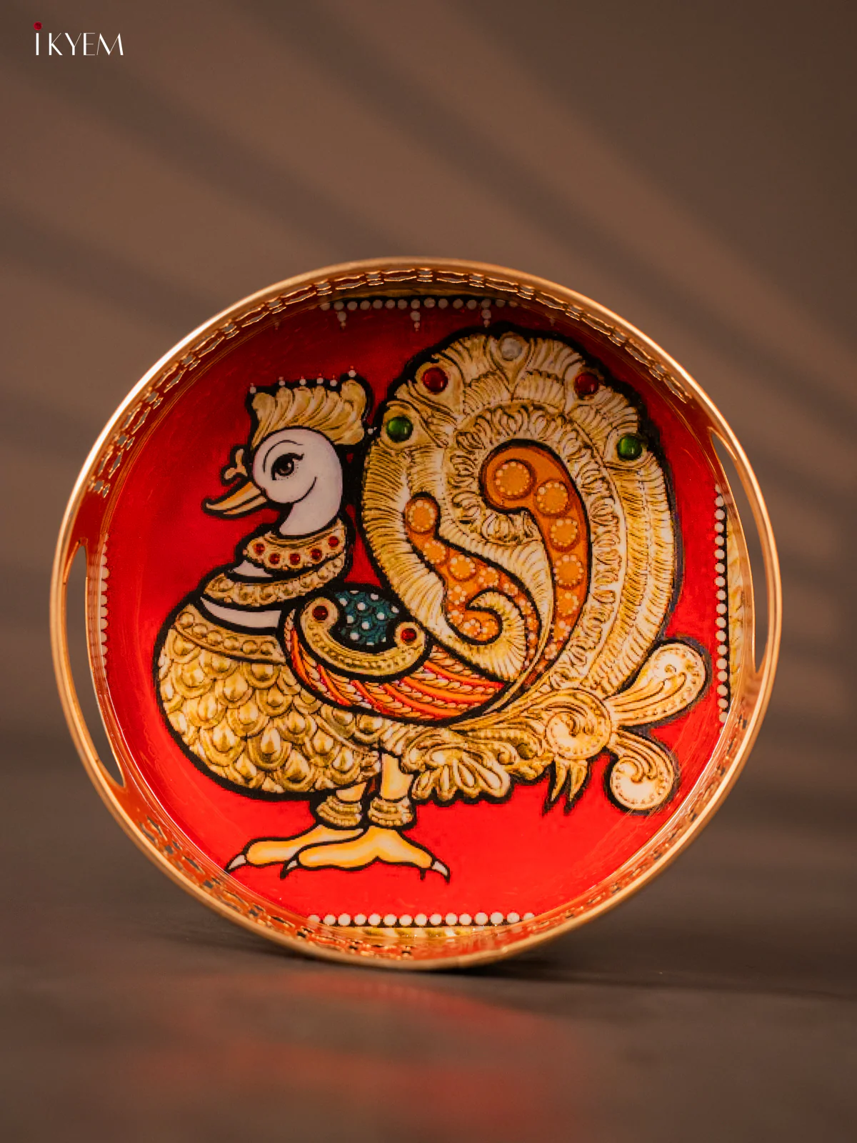 Metal Digital Printed tray - Annapakshi - Red - 8 Inches - KH05117