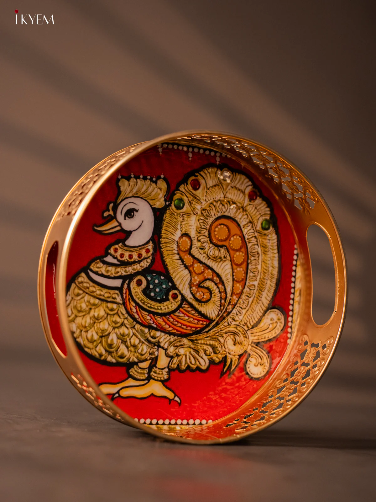 Metal Digital Printed tray - Annapakshi - Red - 8 Inches - KH05117 - Image 2