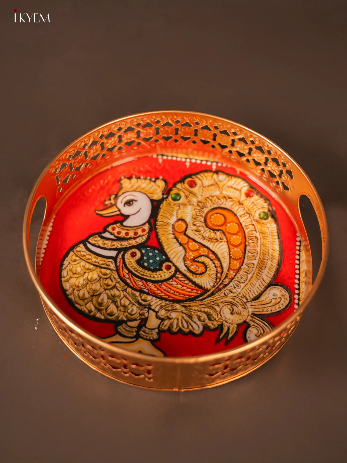 Metal Digital Printed tray - Annapakshi - Red - 8 Inches - KH05117 - Image 4