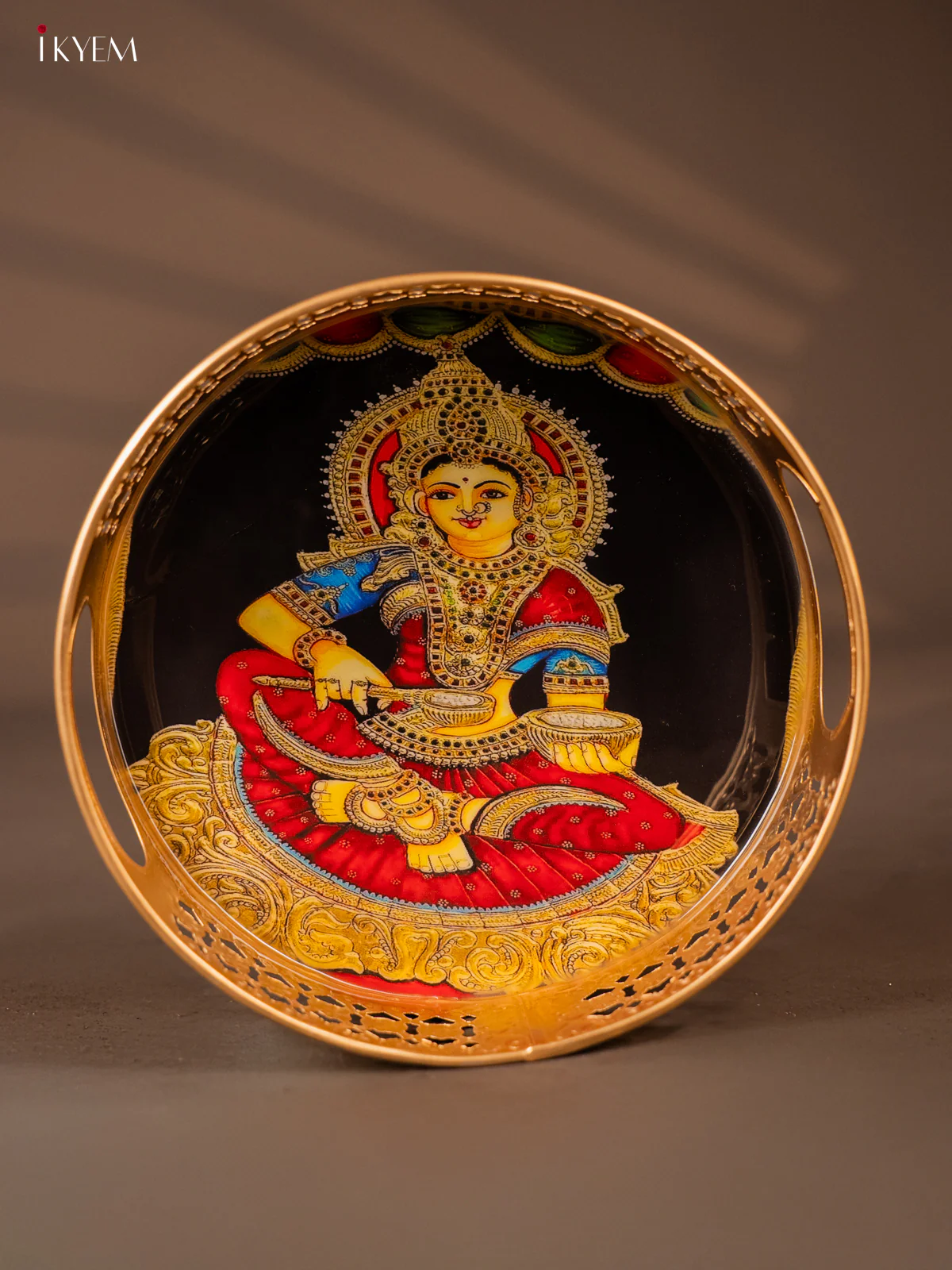 Metal Digital tray - Annapoorni with Red - 8 Inches - KH05127