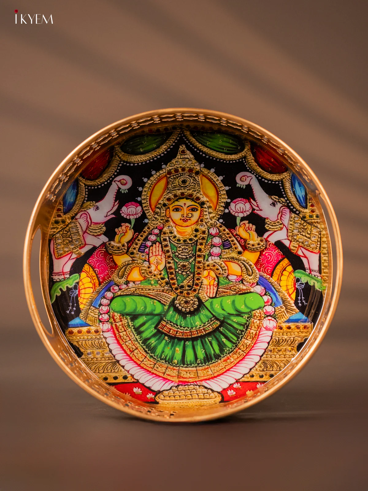 Metal Digital tray - Lakshmi with Green - 8 Inches - KH05130