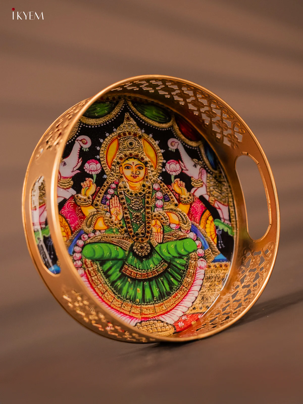 Metal Digital tray - Lakshmi with Green - 8 Inches - KH05130 - Image 2